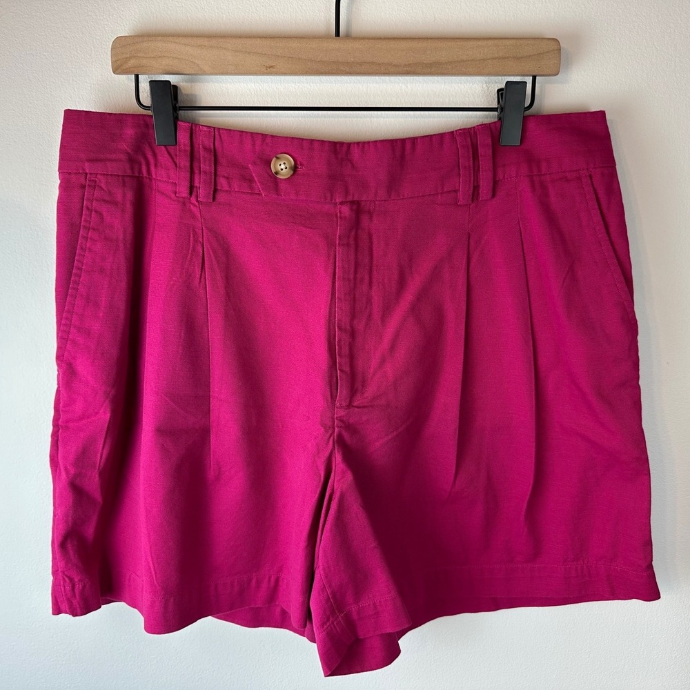 LOFT Outlet Magenta Pink High-Waist Pleated Shorts Cotton Blend NWT 12 - Picture 2 of 7